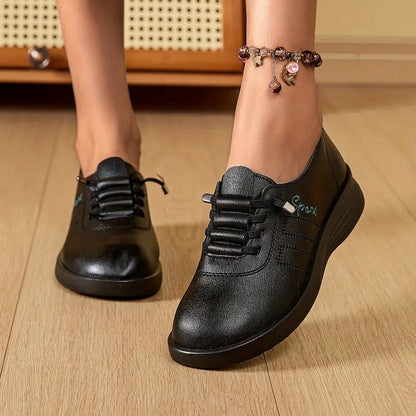 Momount Mujer Mocasines con Cordones – Piel Punta Redonda Plataforma Plana Casual