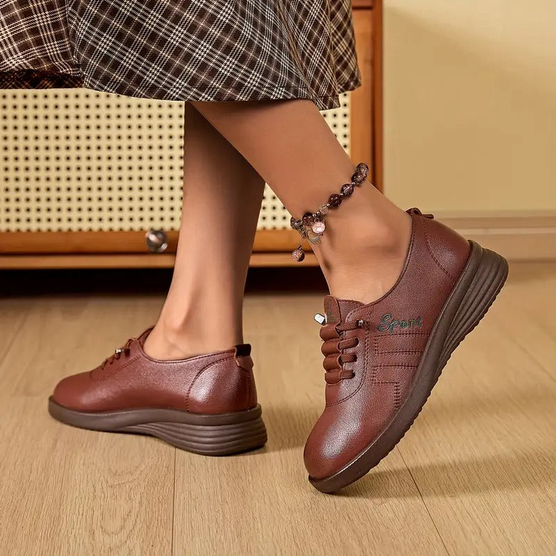 Momount Mujer Mocasines con Cordones – Piel Punta Redonda Plataforma Plana Casual