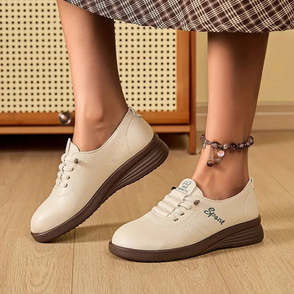 Momount Mujer Mocasines con Cordones – Piel Punta Redonda Plataforma Plana Casual