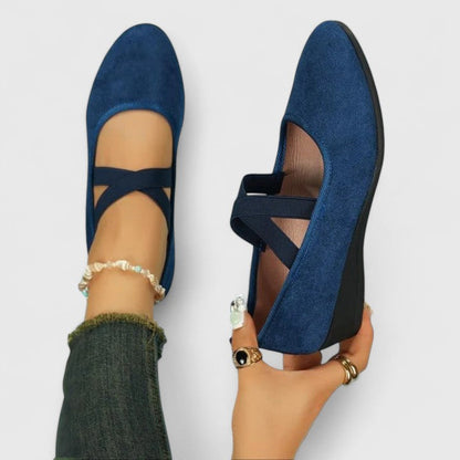 Momount Mujer Bailarinas – Ante Tiras Cruzadas Elásticas Punta Redonda Slip-On