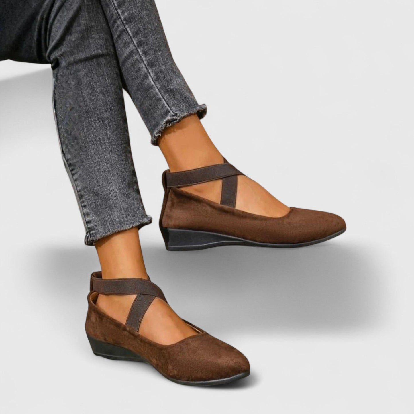 Momount Mujer Bailarinas – Ante Tiras Cruzadas Elásticas Punta Redonda Slip-On