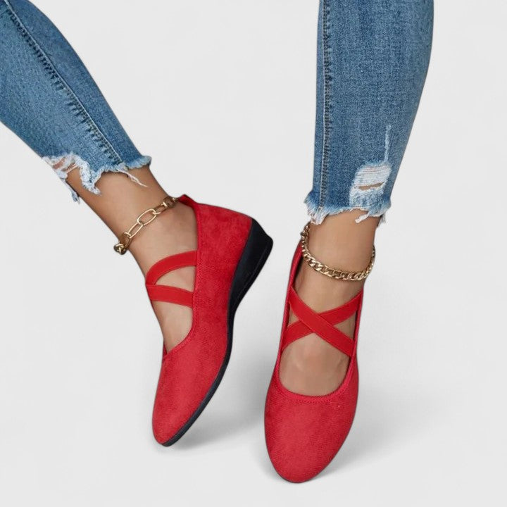 Momount Mujer Bailarinas – Ante Tiras Cruzadas Elásticas Punta Redonda Slip-On