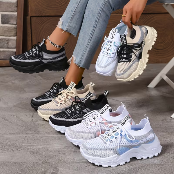 Momount Mujer Zapatillas Chunky – Malla Con Cordones Plataforma Bicolor Estilo Dad