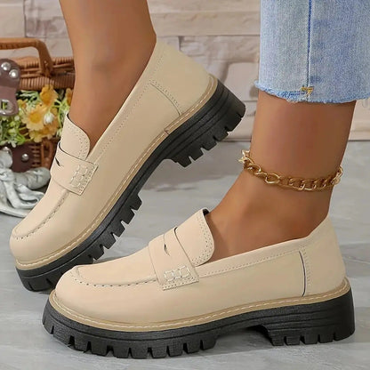 Momount Mujer Mocasines con Plataforma – Suela Track Tira Penny Slip-On Puntera Redonda