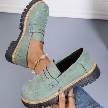 Momount Mujer Mocasines con Plataforma – Suela Track Tira Penny Slip-On Puntera Redonda