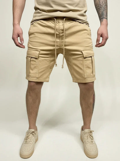 Pantalones Cargo de Hombre – Pantalón Corto Slim Fit con Cordón y Bolsillos de Solapa