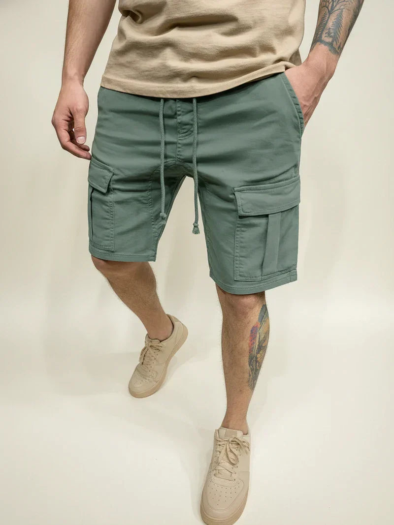 Pantalones Cargo de Hombre – Pantalón Corto Slim Fit con Cordón y Bolsillos de Solapa