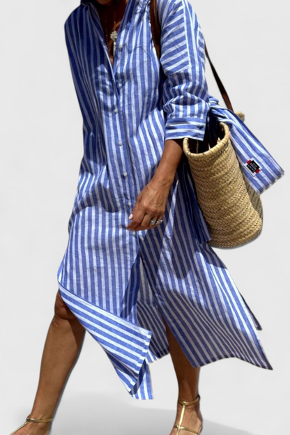 Harbor Stripe Shirt Dress | Button-Front, Coastal, Relaxed