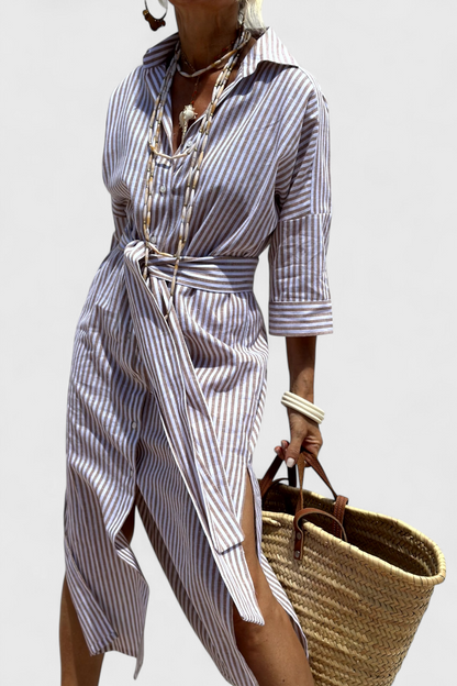 Harbor Stripe Shirt Dress | Button-Front, Coastal, Relaxed