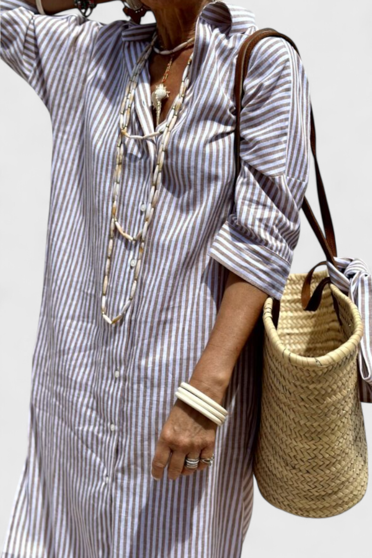 Harbor Stripe Shirt Dress | Button-Front, Coastal, Relaxed