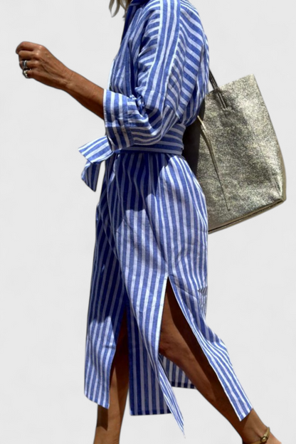 Harbor Stripe Shirt Dress | Button-Front, Coastal, Relaxed