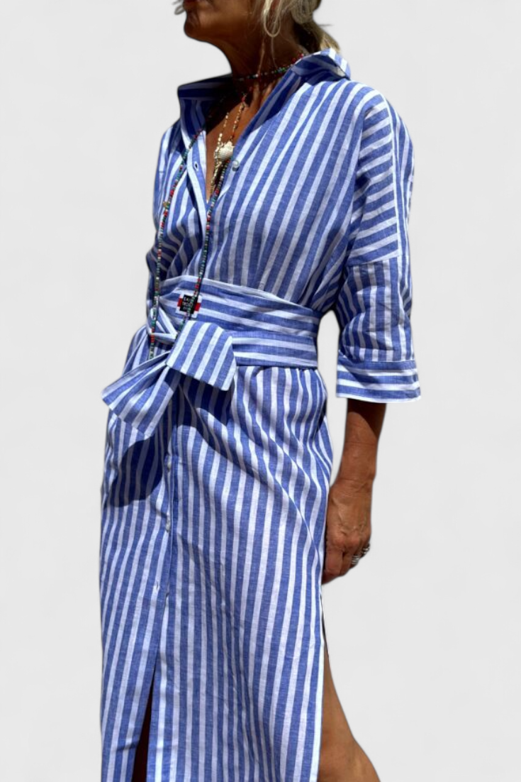Harbor Stripe Shirt Dress | Button-Front, Coastal, Relaxed