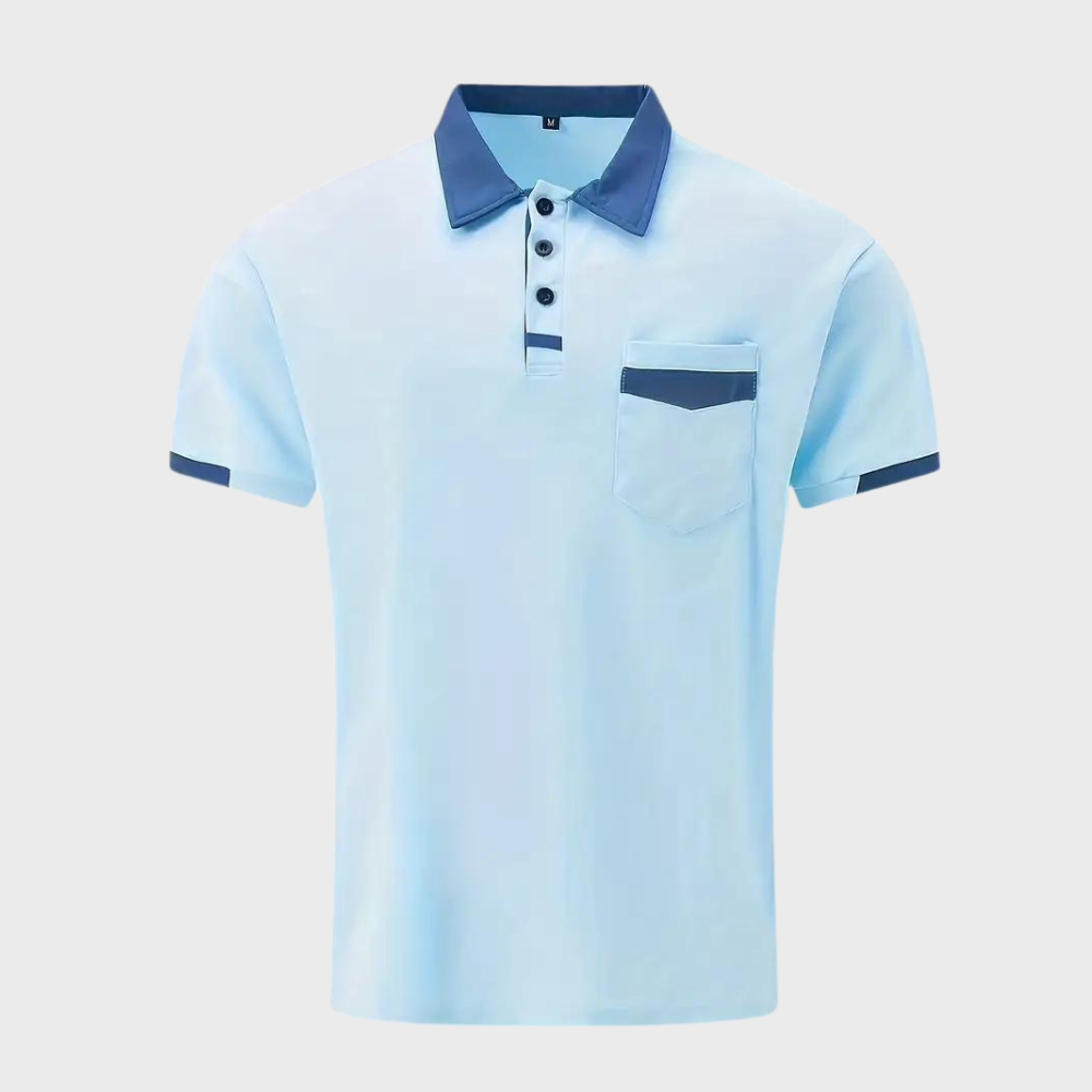 Momount Men Polo Shirt – Two Tone Contrast Collar Pocket Short Sleeve