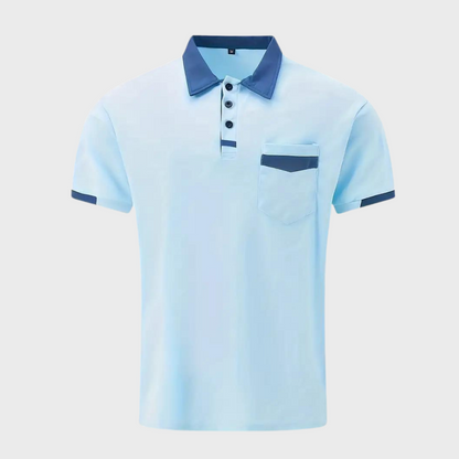 Momount Men Polo Shirt – Two Tone Contrast Collar Pocket Short Sleeve