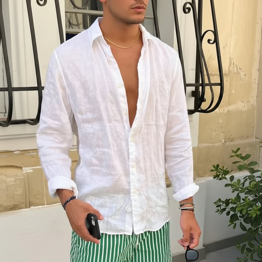 Camisa de Lino de Hombre Momount – Manga Larga Relajada de Verano Casual