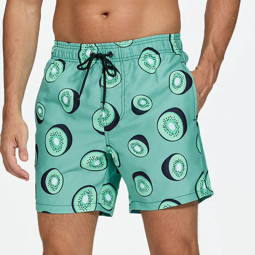 Bañadores de Hombre – Bañador con Estampado de Kiwi de Secado Rápido y Largo Medio