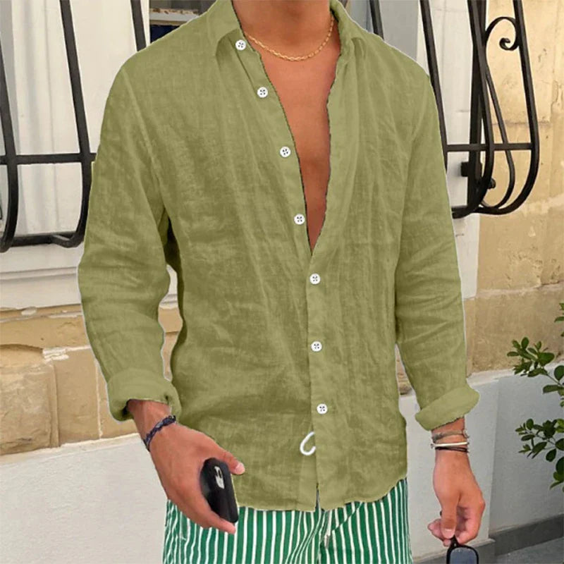 Camisa de Lino de Hombre Momount – Manga Larga Relajada de Verano Casual