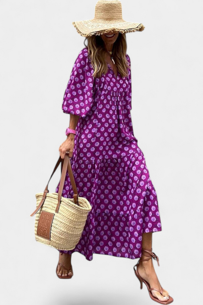 Aroa Boho Dress | Artistic Floral, Free-Spirited Flow