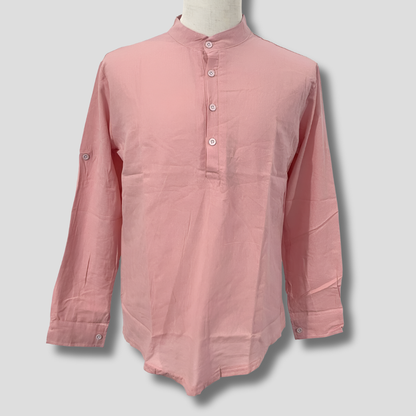 Camisa Henley de Lino de Hombre Momount – Manga Larga Enrollable Casual