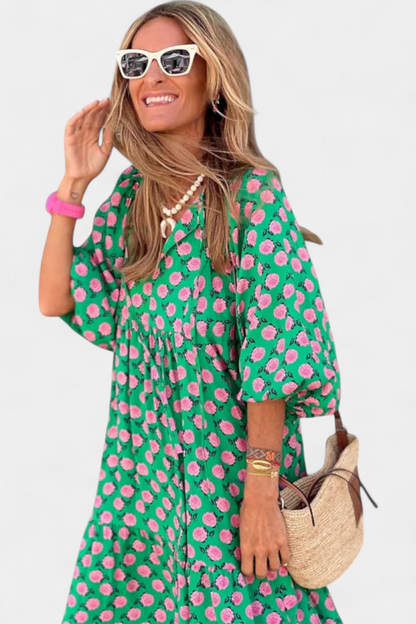 Aroa Boho Dress | Artistic Floral, Free-Spirited Flow