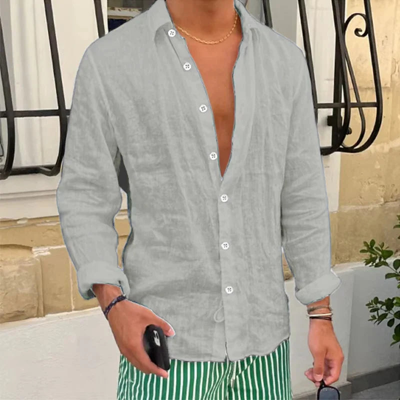 Camisa de Lino de Hombre Momount – Manga Larga Relajada de Verano Casual
