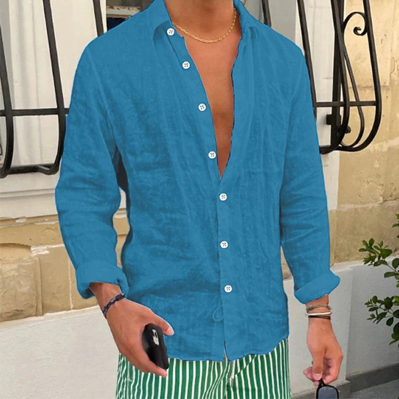 Camisa de Lino de Hombre Momount – Manga Larga Relajada de Verano Casual
