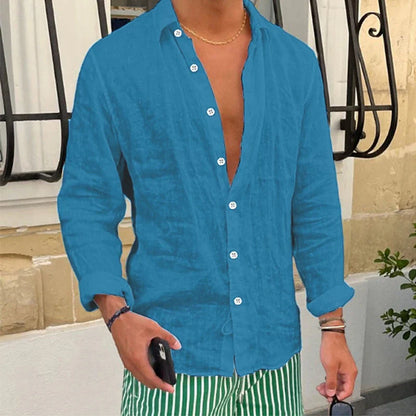 Camisa de Lino de Hombre Momount – Manga Larga Relajada de Verano Casual