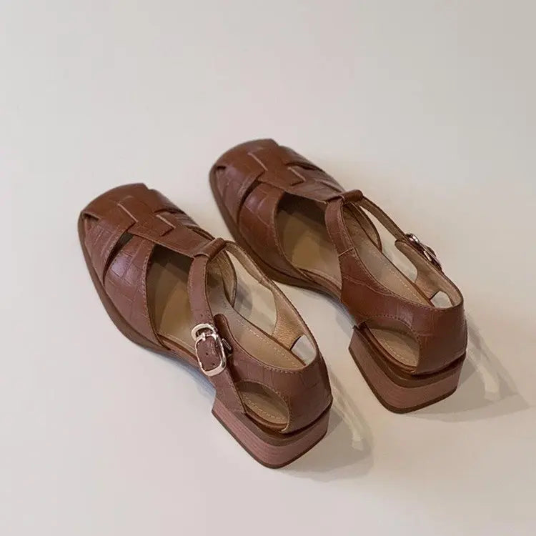 Cordelia Vintage Leather Mary Jane Block Heel Sandals