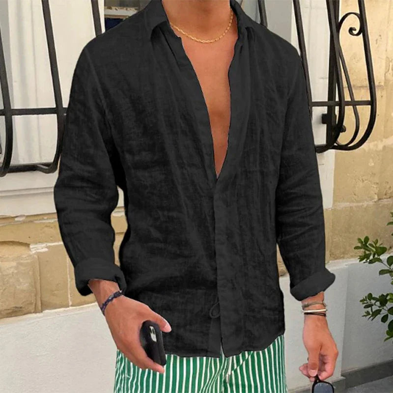 Camisa de Lino de Hombre Momount – Manga Larga Relajada de Verano Casual