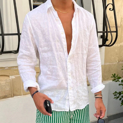 Camisa de Lino de Hombre Momount – Manga Larga Relajada de Verano Casual