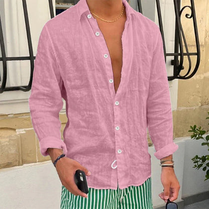 Camisa de Lino de Hombre Momount – Manga Larga Relajada de Verano Casual