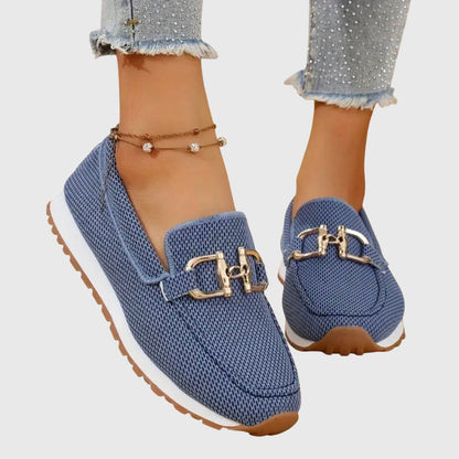 Momount Mujer Mocasines de Punto – Malla Bocado Dorado Plataforma Slip-On Cómodos