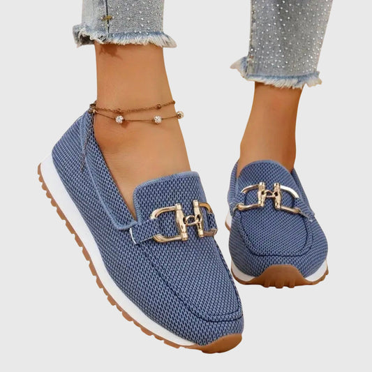 Momount Mujer Mocasines de Punto – Malla Bocado Dorado Plataforma Slip-On Cómodos