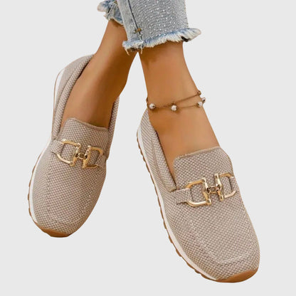 Momount Mujer Mocasines de Punto – Malla Bocado Dorado Plataforma Slip-On Cómodos