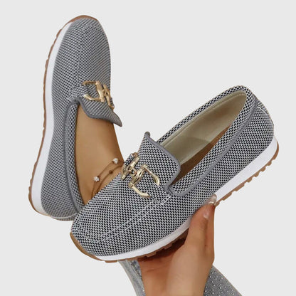 Momount Mujer Mocasines de Punto – Malla Bocado Dorado Plataforma Slip-On Cómodos