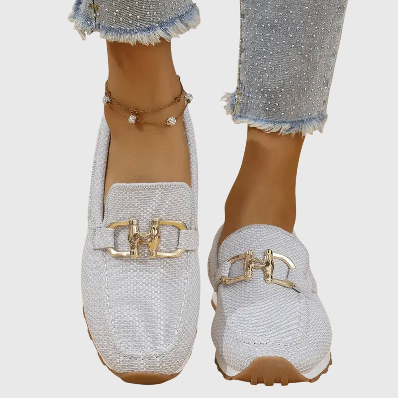 Momount Mujer Mocasines de Punto – Malla Bocado Dorado Plataforma Slip-On Cómodos