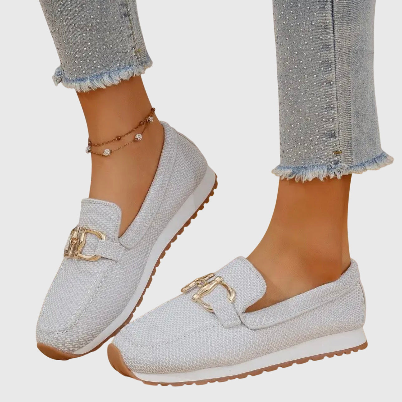 Momount Mujer Mocasines de Punto – Malla Bocado Dorado Plataforma Slip-On Cómodos