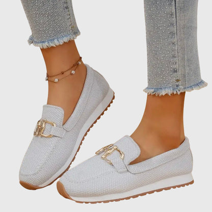 Momount Mujer Mocasines de Punto – Malla Bocado Dorado Plataforma Slip-On Cómodos