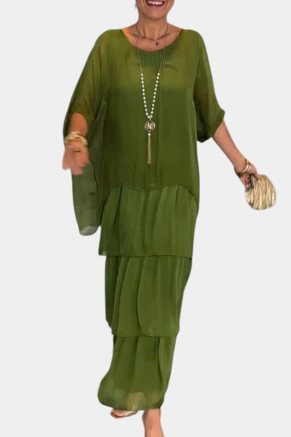 Caroline Maxi Dress | Bat Sleeves, Ruffled Skirt, Relaxed