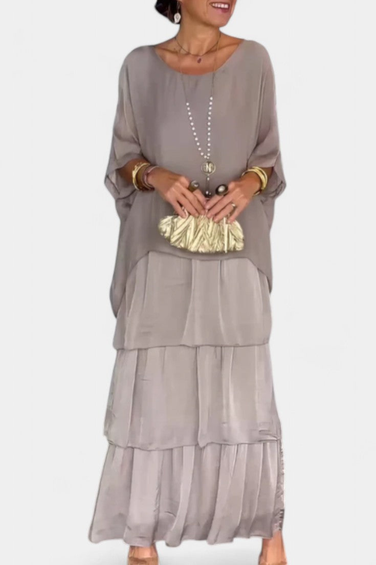 Caroline Maxi Dress | Bat Sleeves, Ruffled Skirt, Relaxed