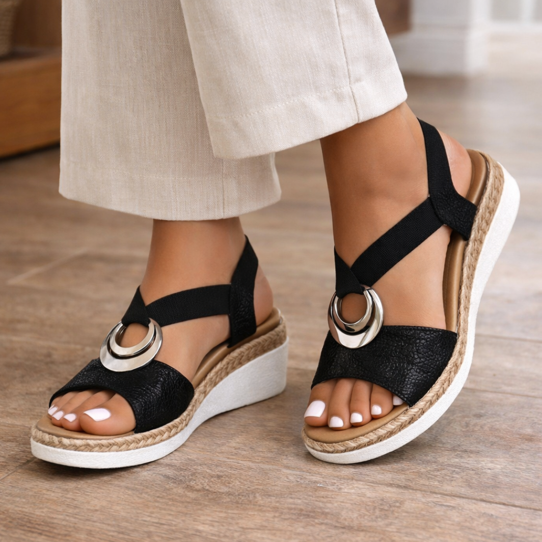 Sandalias de Cuña de Mujer – Espadrilles Tiras Cruzadas Metalizadas Confort