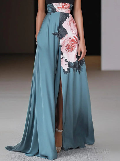 Vestido Largo Halter Floral – Abertura Alta y Estilo Elegante para Verano