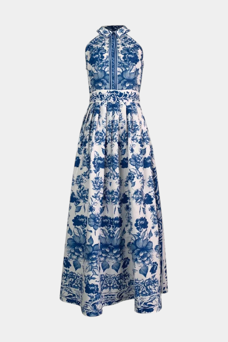 Persephone | Vestido Largo Halter con Estampado Elegante