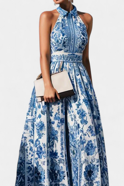 Persephone | Vestido Largo Halter con Estampado Elegante