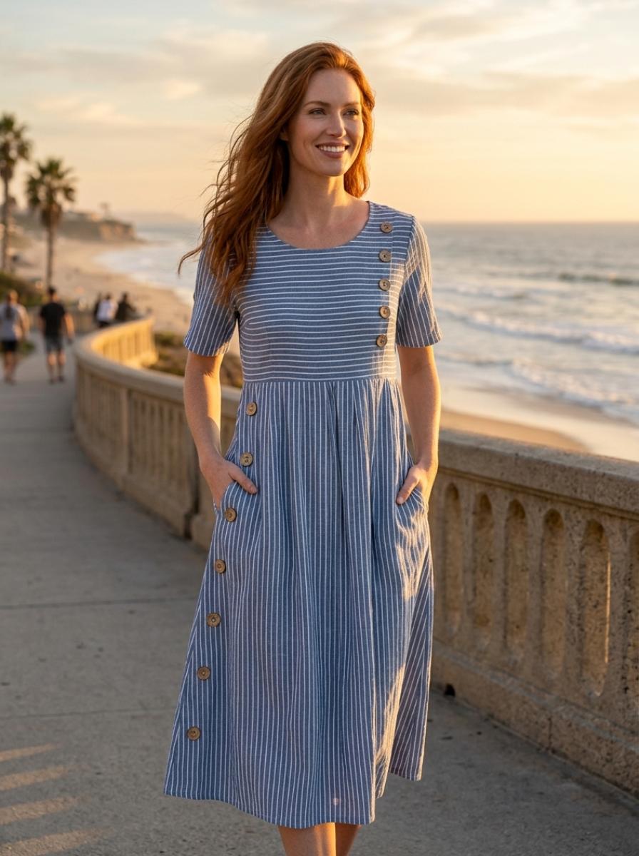 Alma Everyday Midi Dress Blue - Hero Coastal Sunset