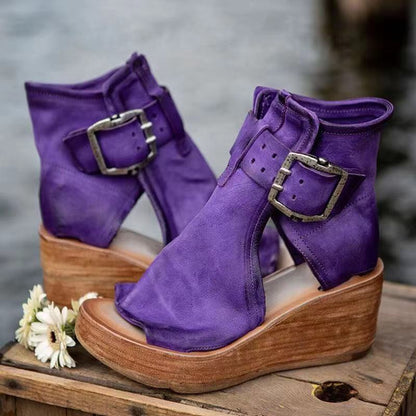 Cordova | Sandalias de Cuña con Plataforma de Ante y Hebilla