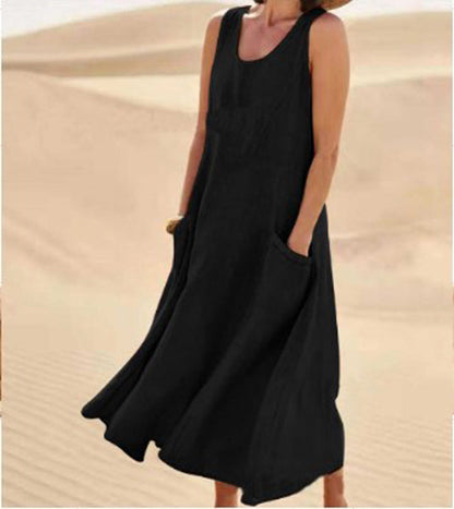Melisande | Vestido Largo de Lino con Cuello Redondo – Vaporoso y Elegante