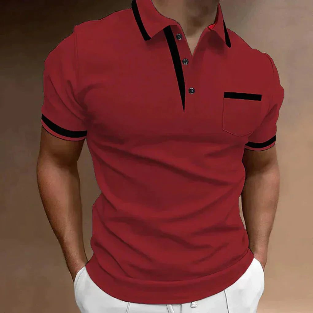 Polo de Hombre – Ribetes en Contraste Bolsillo Pecho Estilo Clásico