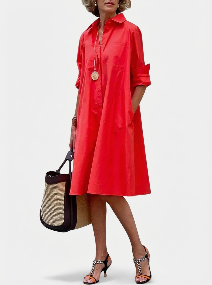 Larissa Cotton-Silk Midi Dress - Red