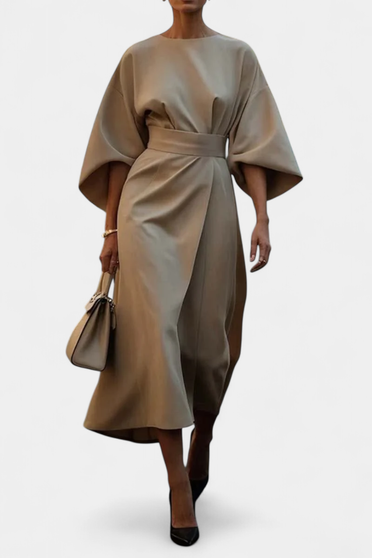 Micaela Lantern Sleeve Midi Dress | Cinched Waist, Refined